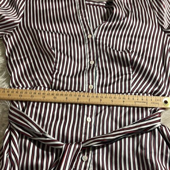 Court & Rowe Dress womens size 10 Satin fine strip button up belted Modest - Picture 7 of 8